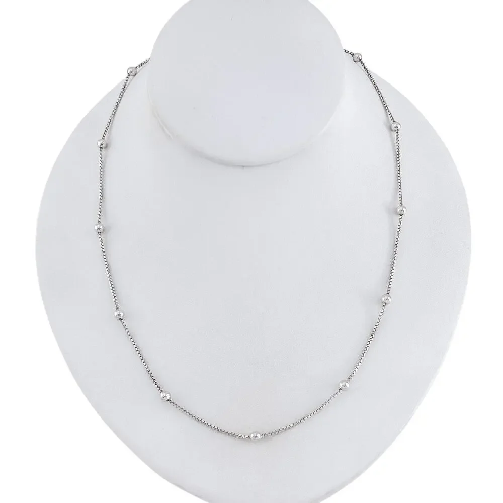 Vintage Italy Sterling Silver 925 Beaded Box Chain Necklace 24